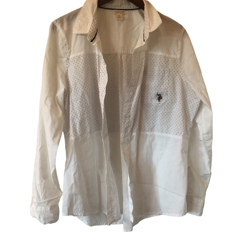 Vintage White polo button up shirt polka dot Coastal Grandma Preppy Old Money - Picture 7 of 7